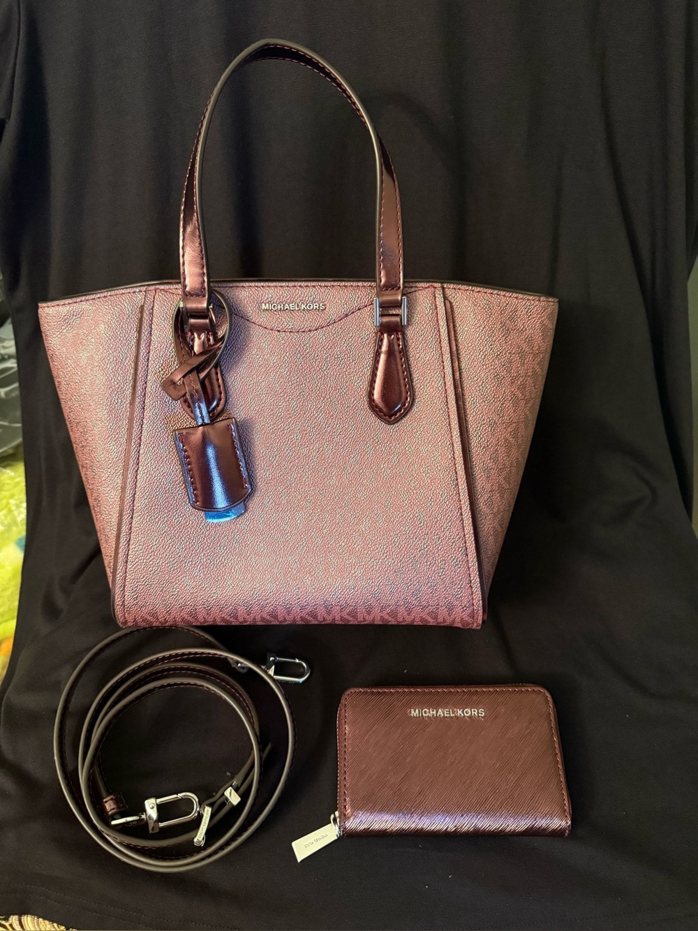 Michael Kors Metallic Burgundy Tote with Matching Wallet